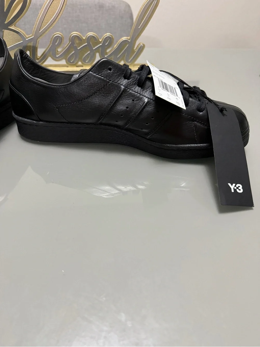 Y-3 Men's Black Leather Shell-Toe Low-Top Sneakers size 11.5 IE3237